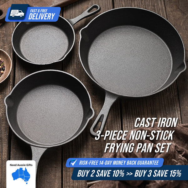 Cast Iron 3 Piece Non Stick Frying Pan Set